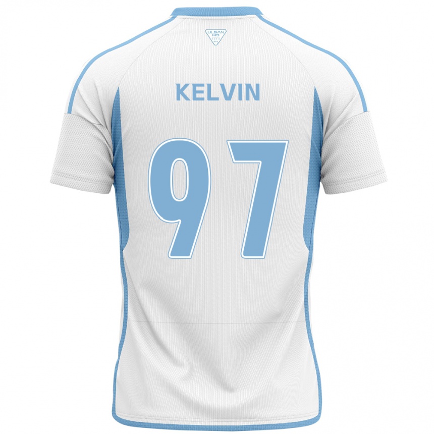 Niño Fútbol Camiseta Kelvin #97 Blanco Azul 2ª Equipación 2024/25 Perú