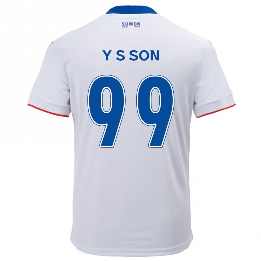 Niño Fútbol Camiseta Suk-Yong Son #99 Blanco Azul 2ª Equipación 2024/25 Perú