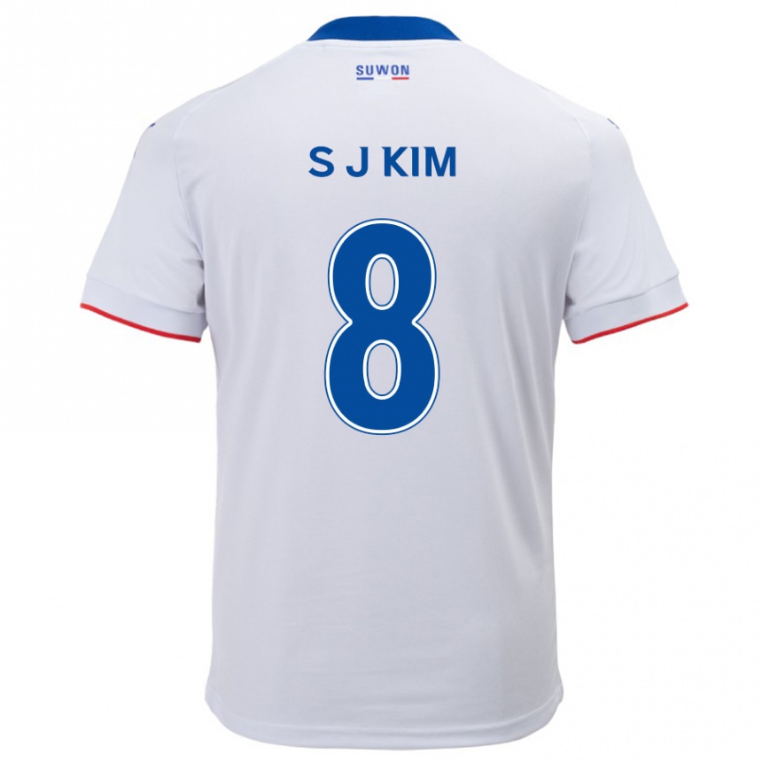 Niño Fútbol Camiseta Ji-Sung Kim #8 Blanco Azul 2ª Equipación 2024/25 Perú