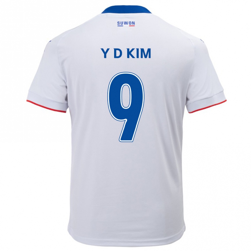 Niño Fútbol Camiseta Dong-Yeon Kim #9 Blanco Azul 2ª Equipación 2024/25 Perú