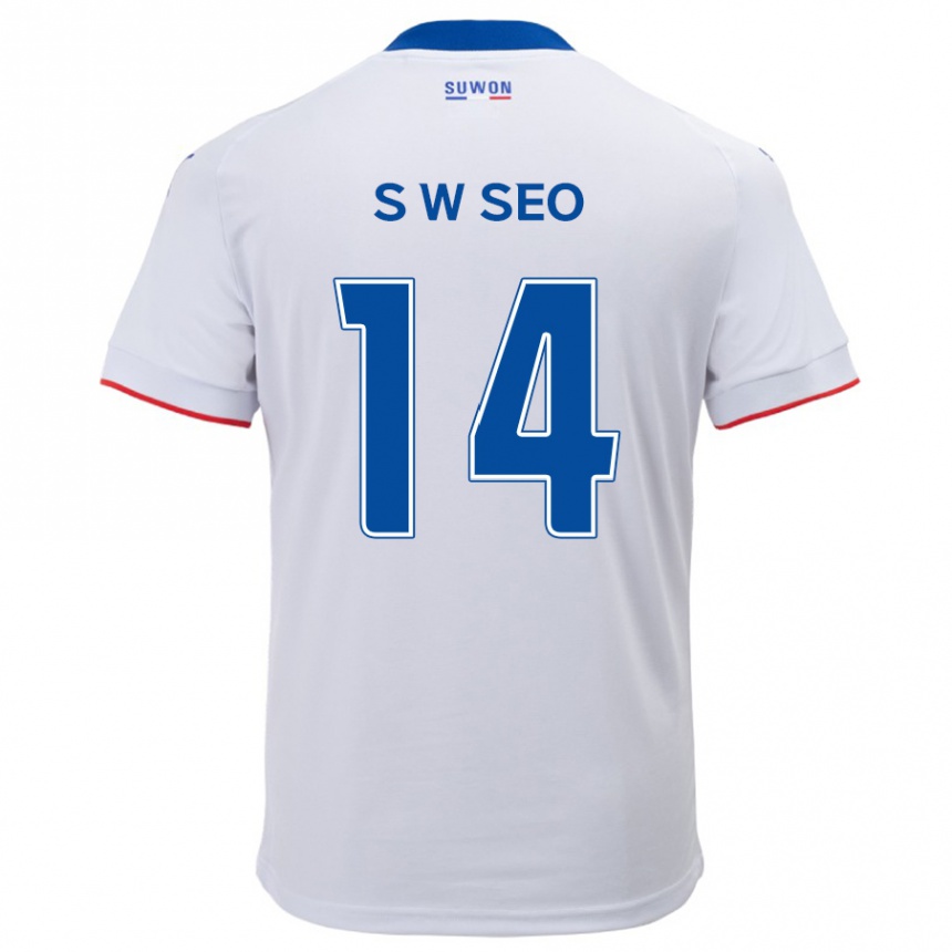 Niño Fútbol Camiseta Woo-Seong Seo #14 Blanco Azul 2ª Equipación 2024/25 Perú