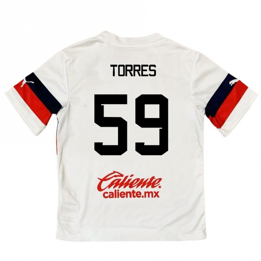 Niño Fútbol Camiseta Christian Torres #59 Blanco Rojo 2ª Equipación 2024/25 Perú