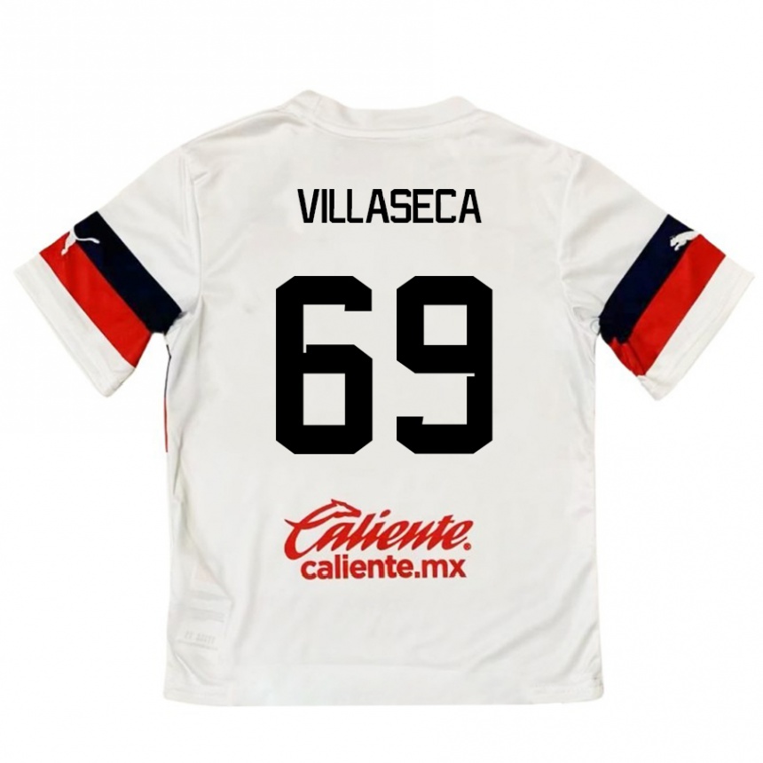 Niño Fútbol Camiseta Daniel Villaseca #69 Blanco Rojo 2ª Equipación 2024/25 Perú