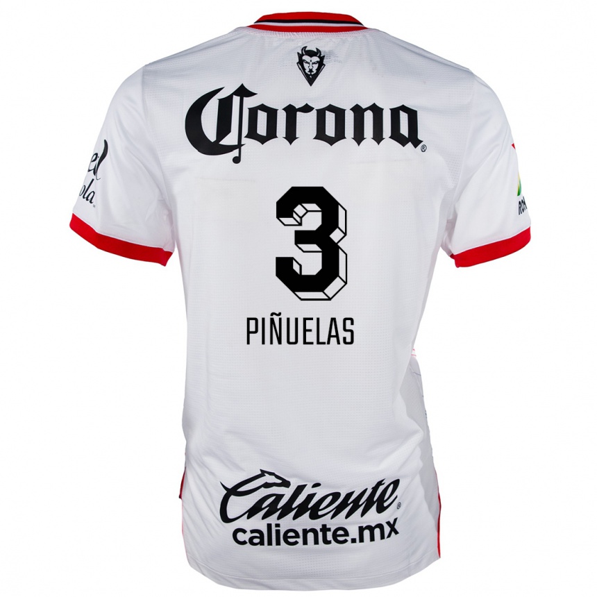 Niño Fútbol Camiseta Fernando Piñuelas #3 Blanco Rojo 2ª Equipación 2024/25 Perú