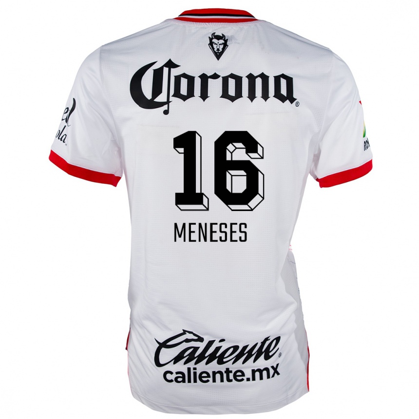 Niño Fútbol Camiseta Jean Meneses #16 Blanco Rojo 2ª Equipación 2024/25 Perú