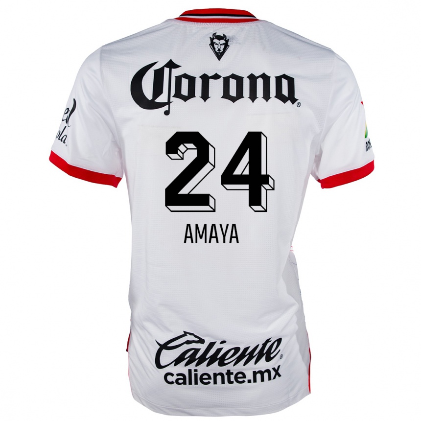 Niño Fútbol Camiseta Frankie Amaya #24 Blanco Rojo 2ª Equipación 2024/25 Perú