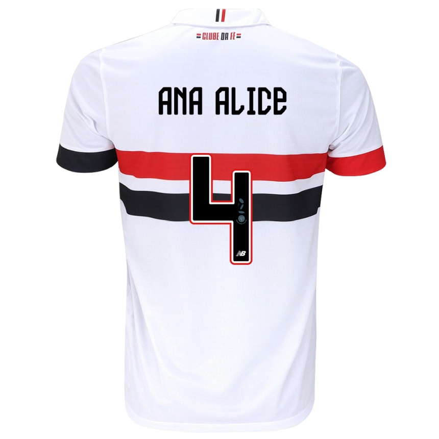 Hombre Fútbol Camiseta Ana Alice Luciano Da Silva #4 Blanco Rojo Negro 1ª Equipación 2024/25 Perú