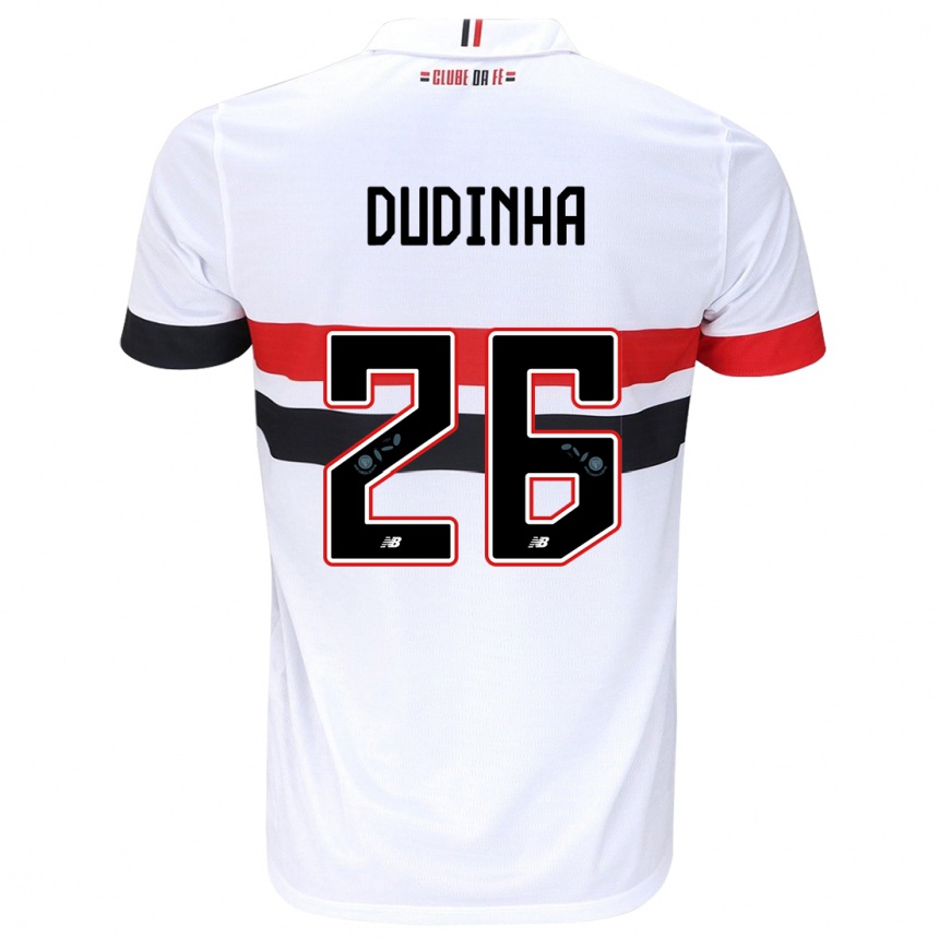 Hombre Fútbol Camiseta Dudinha #26 Blanco Rojo Negro 1ª Equipación 2024/25 Perú