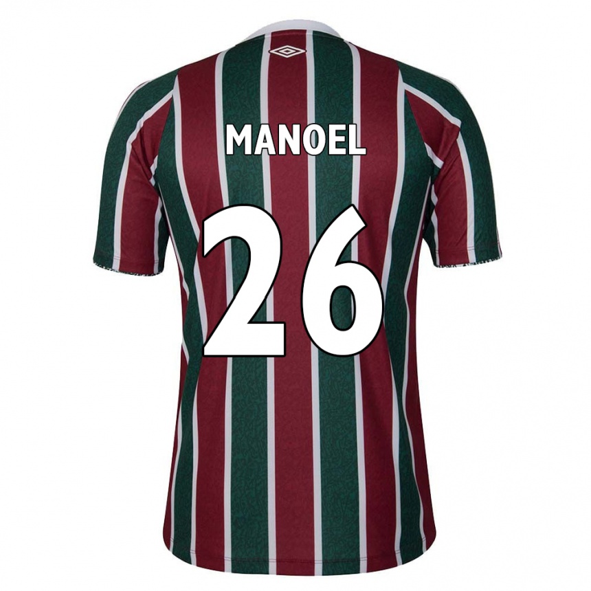 Hombre Fútbol Camiseta Manoel #26 Verde Granate Blanco 1ª Equipación 2024/25 Perú