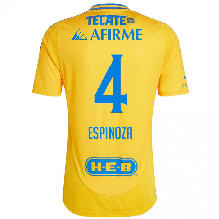 Hombre Fútbol Camiseta Greta Espinoza #4 Oro Amarillo 1ª Equipación 2024/25 Perú