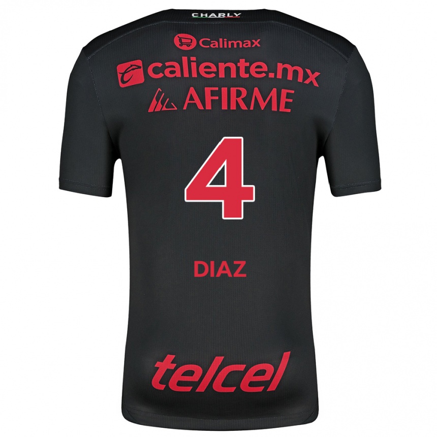 Hombre Fútbol Camiseta Nicolás Díaz #4 Negro Rojo 1ª Equipación 2024/25 Perú