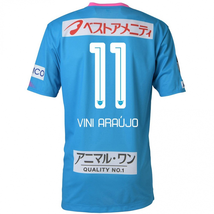 Hombre Fútbol Camiseta Vinícius Araújo #11 Azul Rosado 1ª Equipación 2024/25 Perú