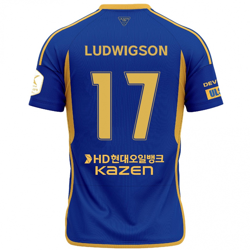 Hombre Fútbol Camiseta Gustav Ludwigson #17 Azul Amarillo 1ª Equipación 2024/25 Perú