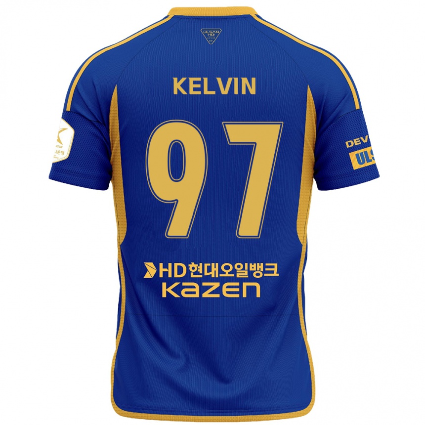 Hombre Fútbol Camiseta Kelvin #97 Azul Amarillo 1ª Equipación 2024/25 Perú