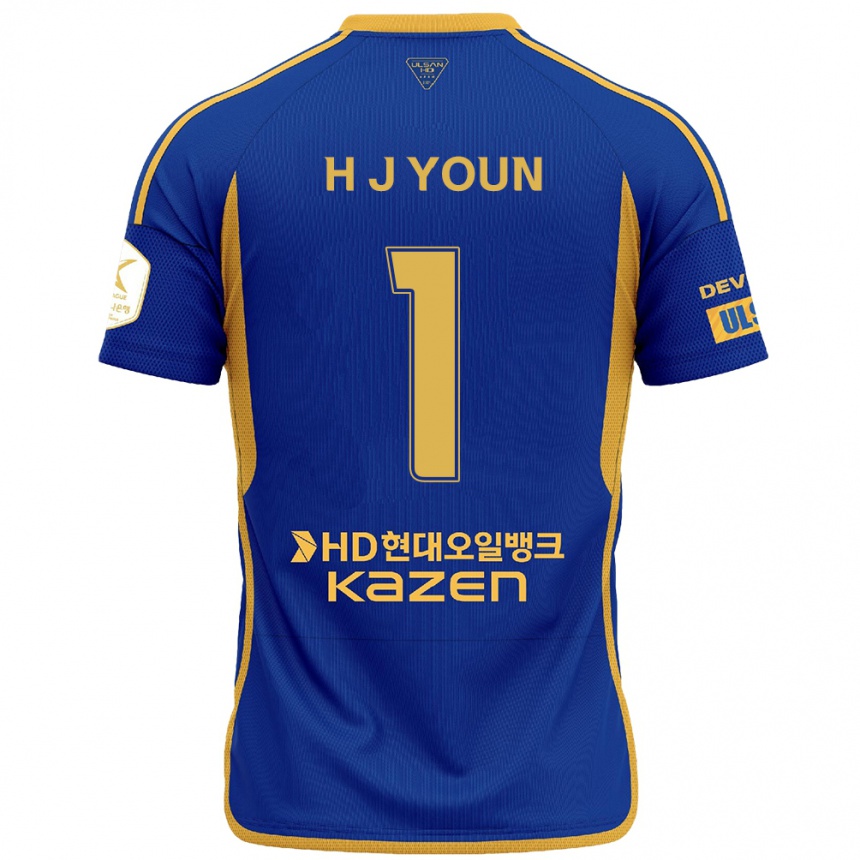 Hombre Fútbol Camiseta Je-Hun Youn #1 Azul Amarillo 1ª Equipación 2024/25 Perú