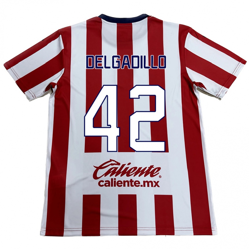 Hombre Fútbol Camiseta Diego Delgadillo #42 Rojo Blanco 1ª Equipación 2024/25 Perú