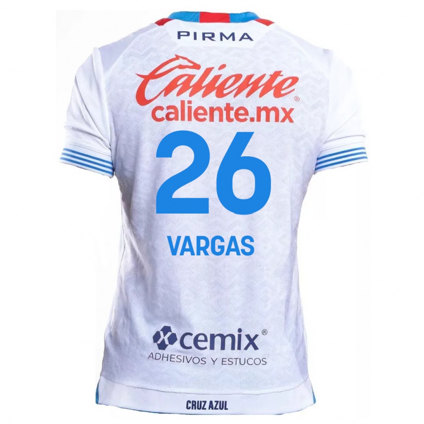 Hombre Fútbol Camiseta Carlos Vargas #26 Blanco Azul 2ª Equipación 2024/25 Perú