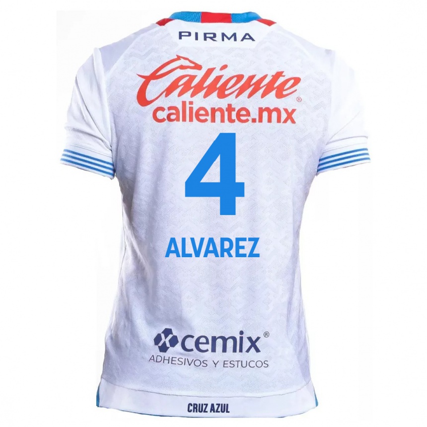 Hombre Fútbol Camiseta Gabriela Alvarez #4 Blanco Azul 2ª Equipación 2024/25 Perú