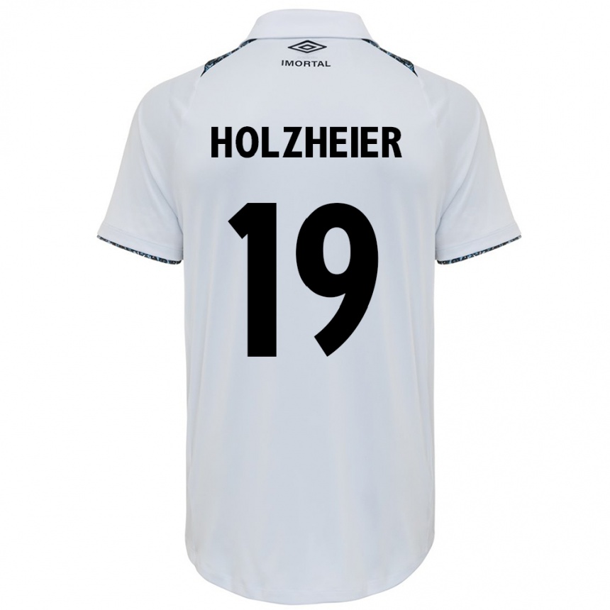 Hombre Fútbol Camiseta Agostina Holzheier #19 Blanco Azul 2ª Equipación 2024/25 Perú