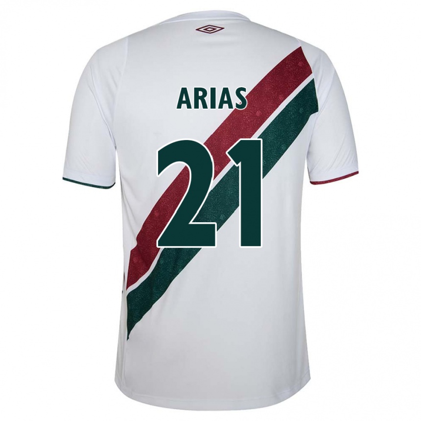 Hombre Fútbol Camiseta Jhon Arias #21 Blanco Verde Granate 2ª Equipación 2024/25 Perú