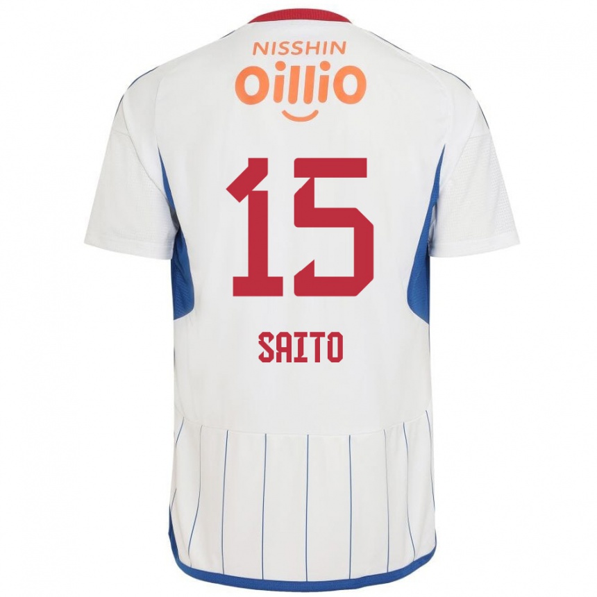 Hombre Fútbol Camiseta Haru Saito #15 Blanco Azul Rojo 2ª Equipación 2024/25 Perú