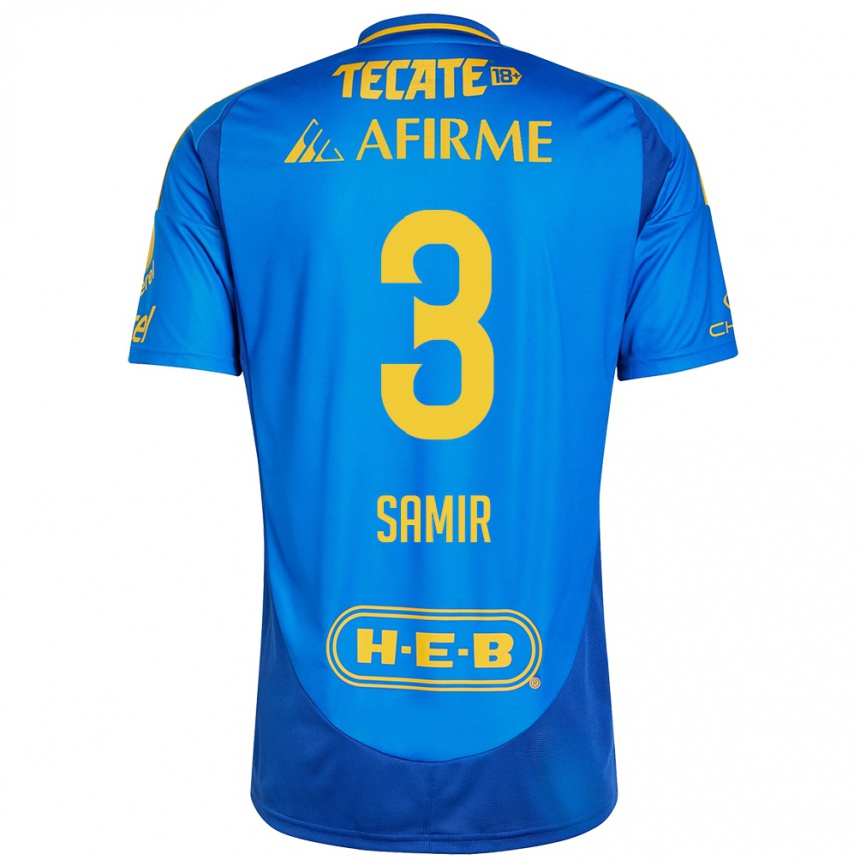 Hombre Fútbol Camiseta Samir Caetano #3 Azul Amarillo 2ª Equipación 2024/25 Perú