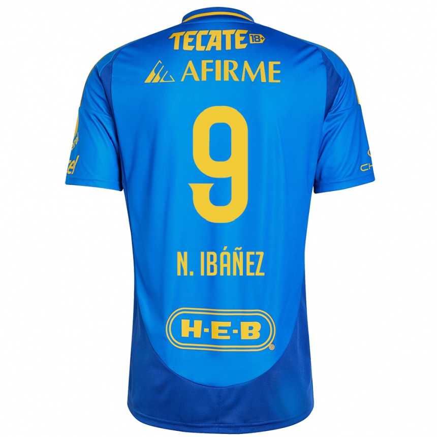 Hombre Fútbol Camiseta Nicolás Ibáñez #9 Azul Amarillo 2ª Equipación 2024/25 Perú