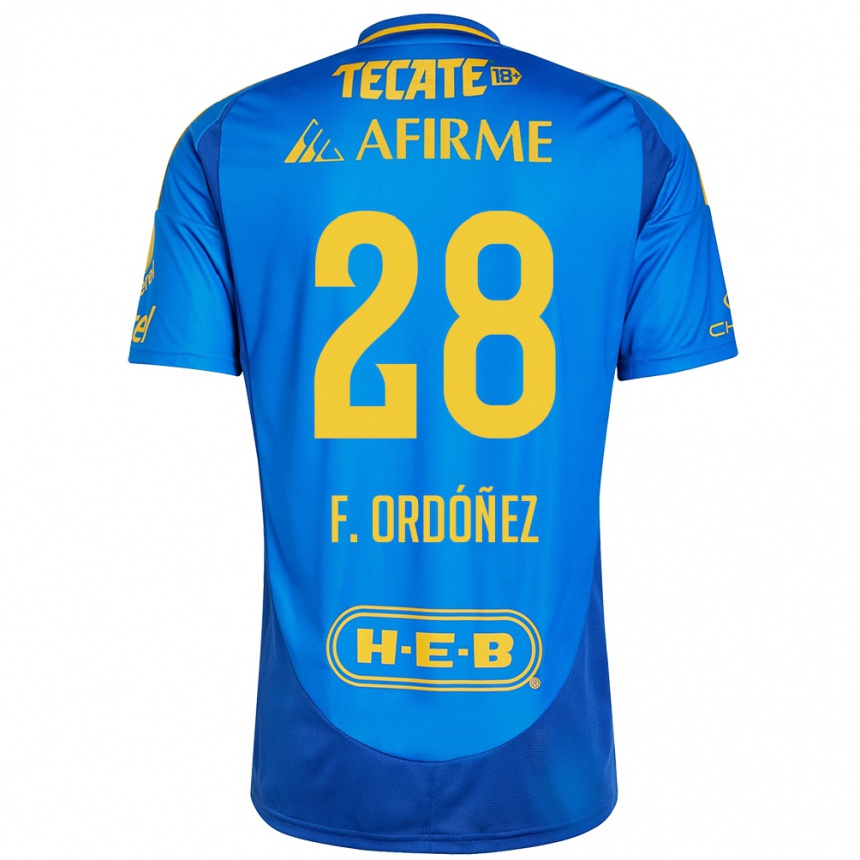 Hombre Fútbol Camiseta Fernando Ordóñez #28 Azul Amarillo 2ª Equipación 2024/25 Perú