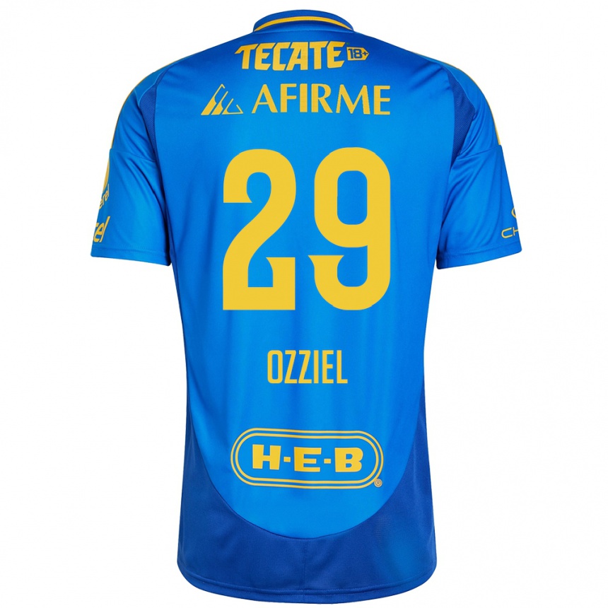 Hombre Fútbol Camiseta Ozziel Herrera #29 Azul Amarillo 2ª Equipación 2024/25 Perú