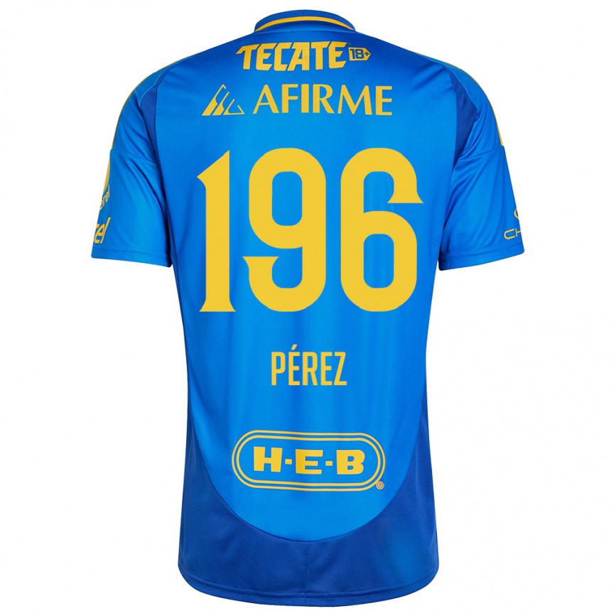 Hombre Fútbol Camiseta Axel Pérez #196 Azul Amarillo 2ª Equipación 2024/25 Perú