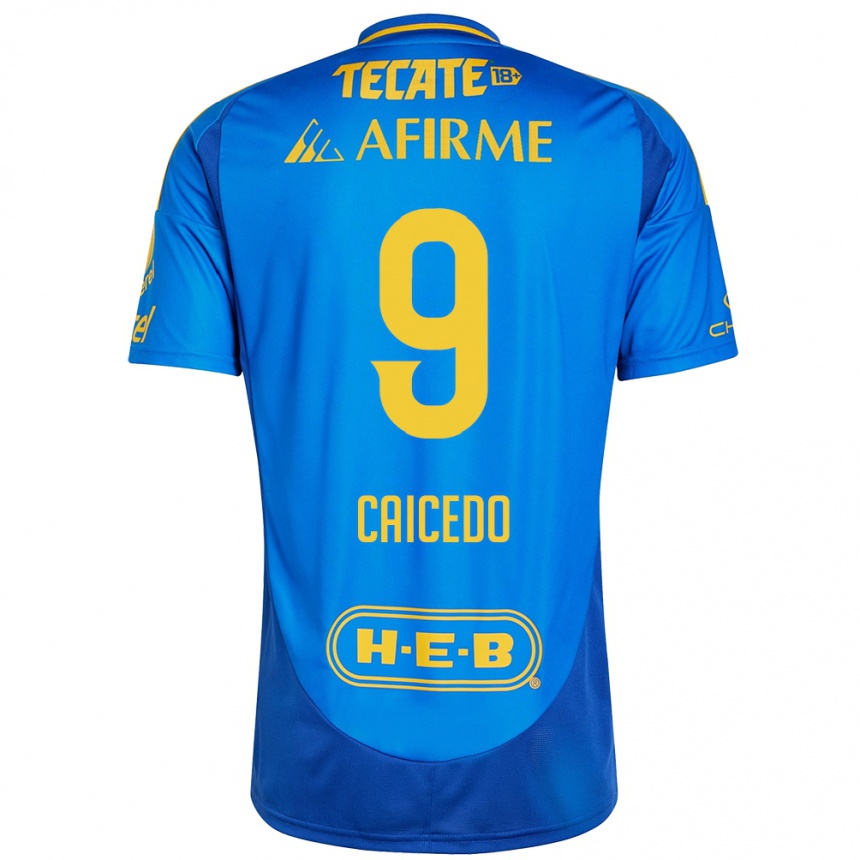 Hombre Fútbol Camiseta Jordy Caicedo #9 Azul Amarillo 2ª Equipación 2024/25 Perú