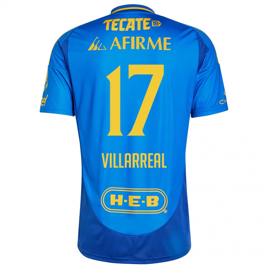 Hombre Fútbol Camiseta Natalia Villarreal #17 Azul Amarillo 2ª Equipación 2024/25 Perú