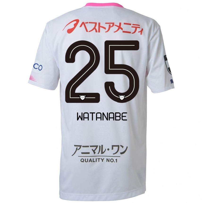 Hombre Fútbol Camiseta Ryohei Watanabe #25 Blanco Azul Rosa 2ª Equipación 2024/25 Perú