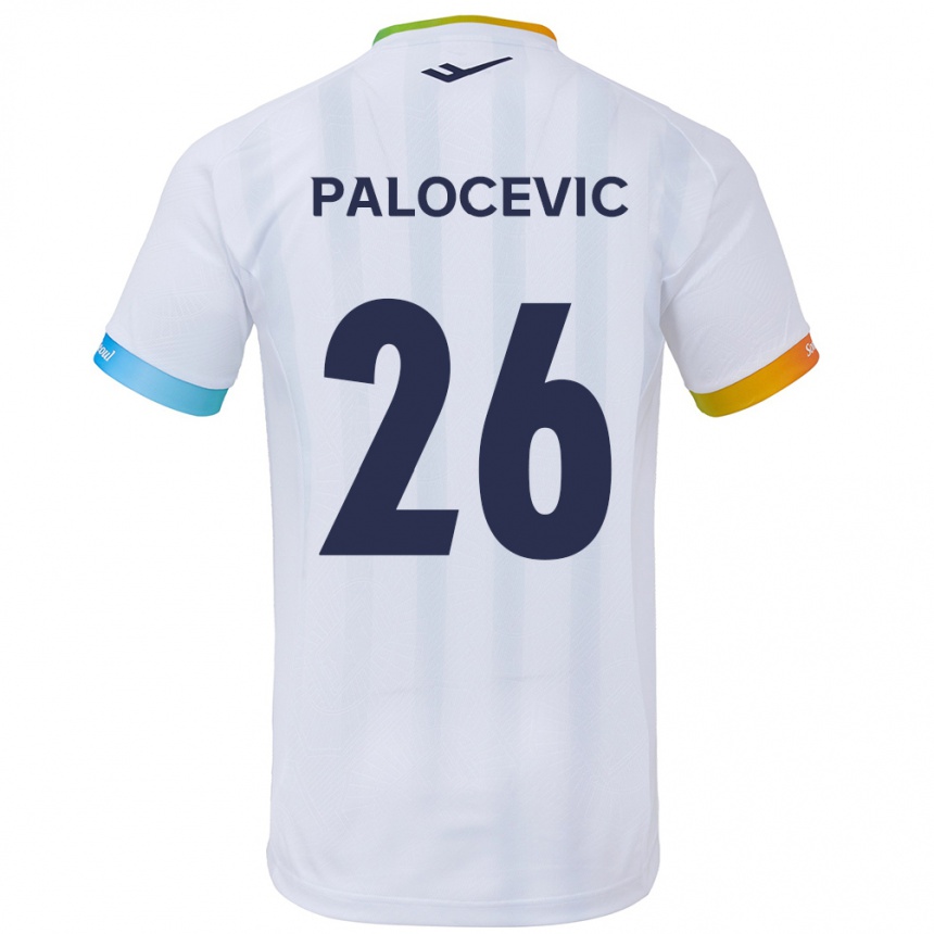 Hombre Fútbol Camiseta Aleksandar Palocevic #26 Blanco Azul 2ª Equipación 2024/25 Perú