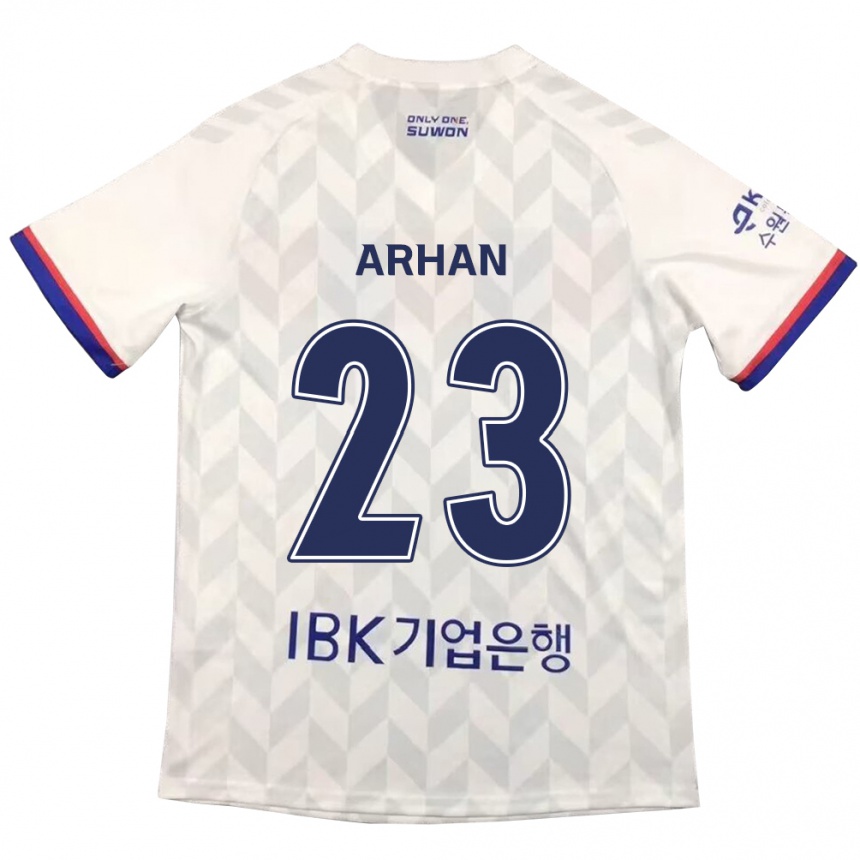 Hombre Fútbol Camiseta Pratama Arhan #23 Blanco Azul 2ª Equipación 2024/25 Perú