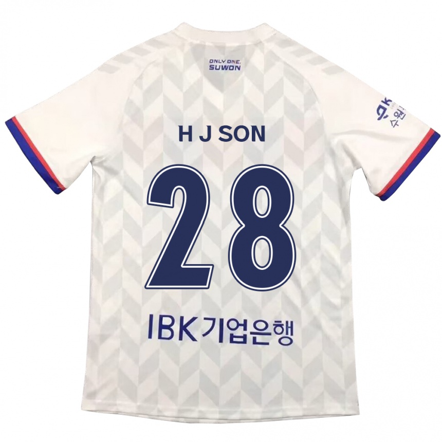 Hombre Fútbol Camiseta Jun-Ho Son #28 Blanco Azul 2ª Equipación 2024/25 Perú