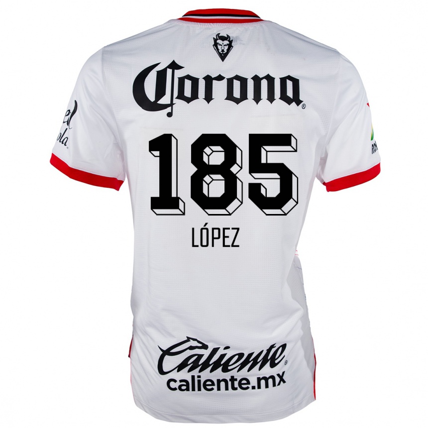 Hombre Fútbol Camiseta David López #185 Blanco Rojo 2ª Equipación 2024/25 Perú