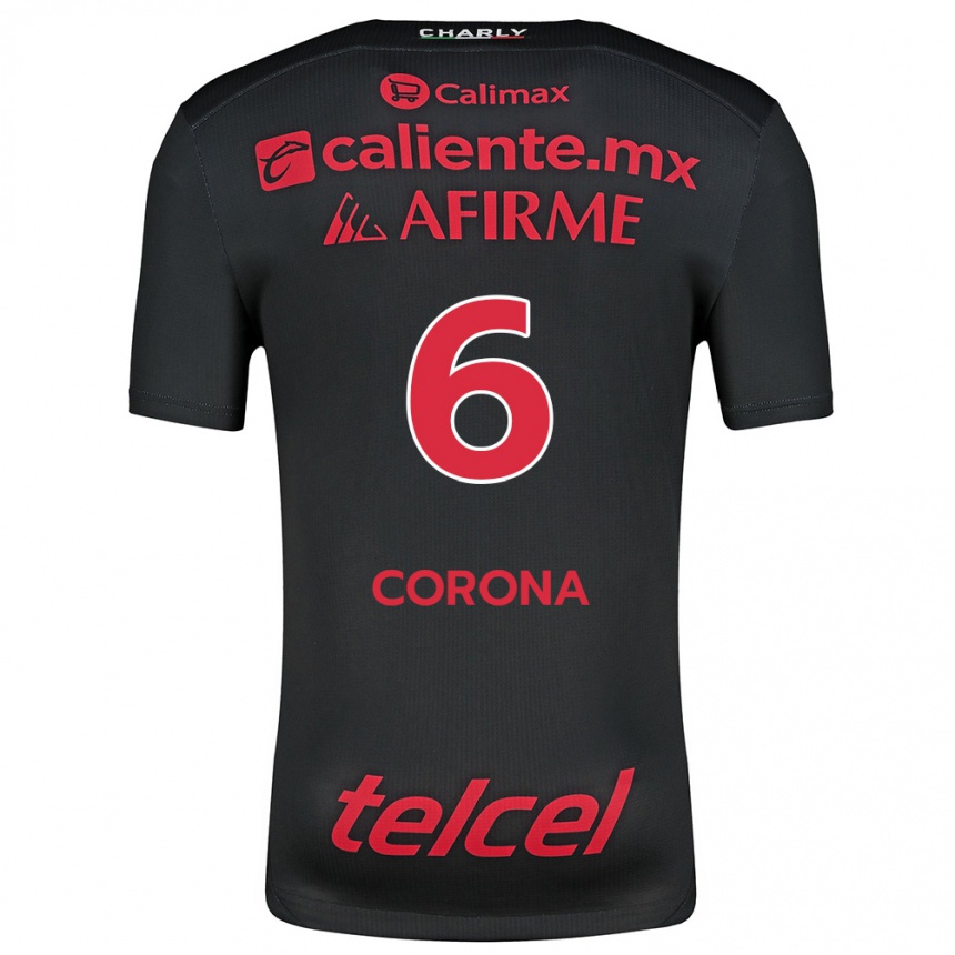 Mujer Fútbol Camiseta Joe Corona #6 Negro Rojo 1ª Equipación 2024/25 Perú