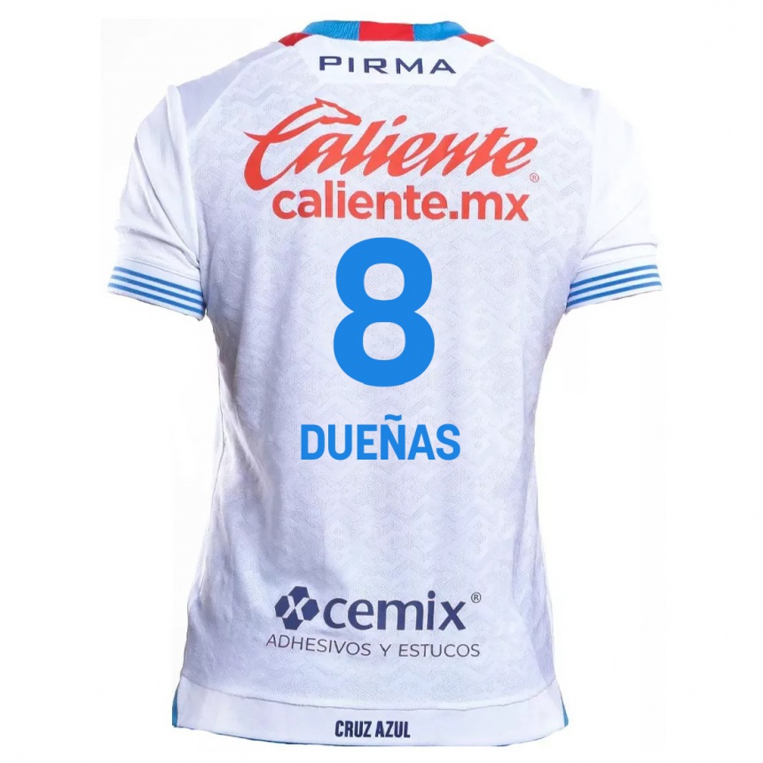 Mujer Fútbol Camiseta Jesús Dueñas #8 Blanco Azul 2ª Equipación 2024/25 Perú