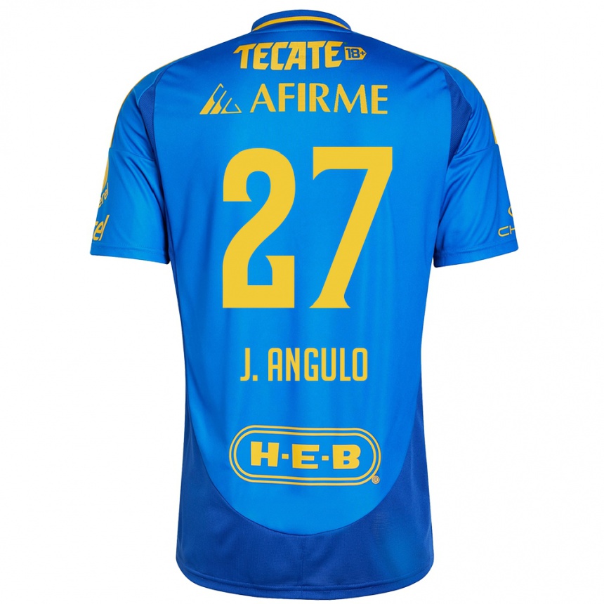 Mujer Fútbol Camiseta Jesús Angulo #27 Azul Amarillo 2ª Equipación 2024/25 Perú