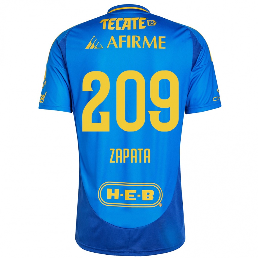 Mujer Fútbol Camiseta Jorge Zapata #209 Azul Amarillo 2ª Equipación 2024/25 Perú