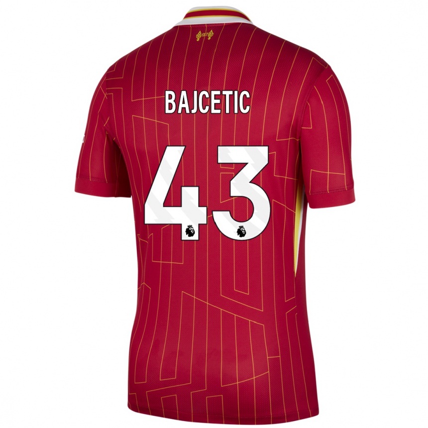 Niño Fútbol Camiseta Stefan Bajcetic #43 Rojo Amarillo Blanco 1ª Equipación 2024/25 Perú