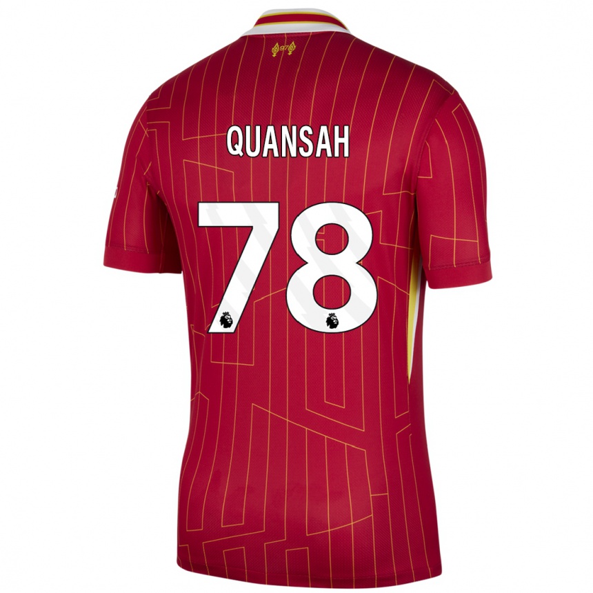 Niño Fútbol Camiseta Jarell Quansah #78 Rojo Amarillo Blanco 1ª Equipación 2024/25 Perú