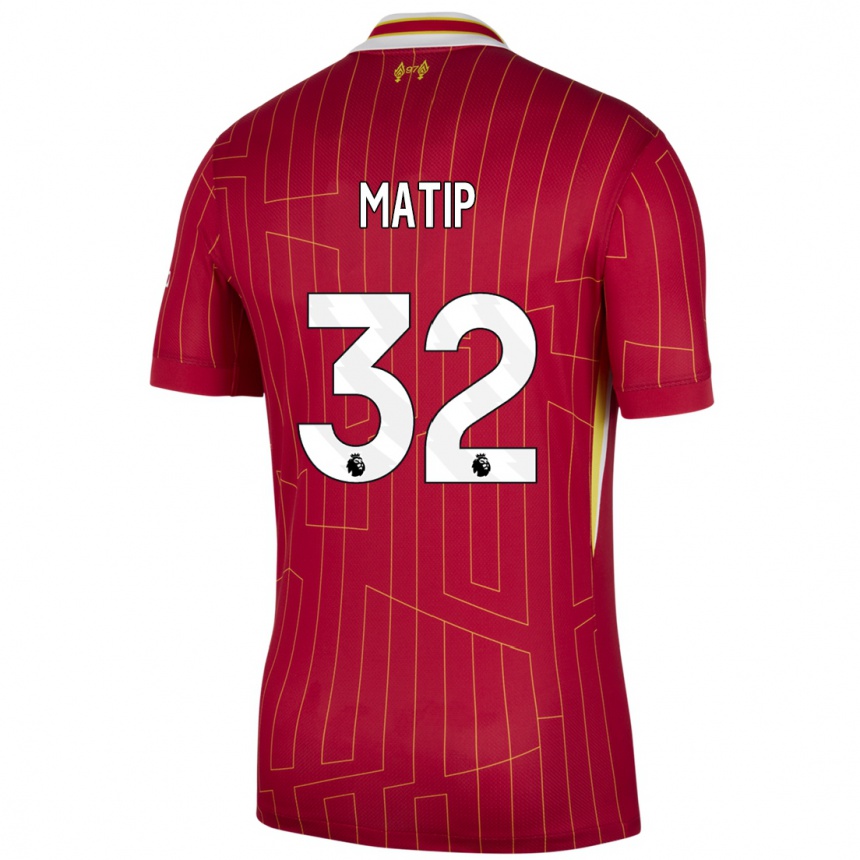 Niño Fútbol Camiseta Joel Matip #32 Rojo Amarillo Blanco 1ª Equipación 2024/25 Perú