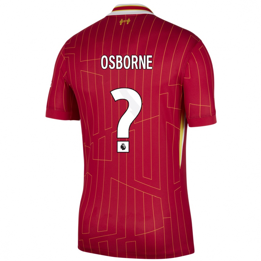 Niño Fútbol Camiseta Niall Osborne #0 Rojo Amarillo Blanco 1ª Equipación 2024/25 Perú