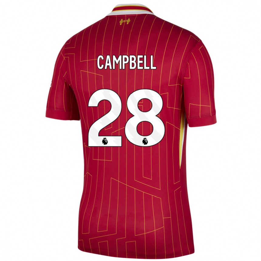 Niño Fútbol Camiseta Megan Campbell #28 Rojo Amarillo Blanco 1ª Equipación 2024/25 Perú