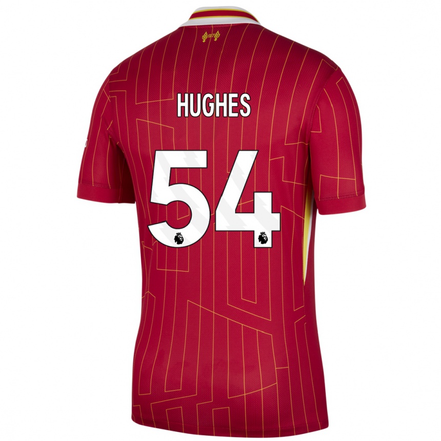 Niño Fútbol Camiseta Liam Hughes #54 Rojo Amarillo Blanco 1ª Equipación 2024/25 Perú