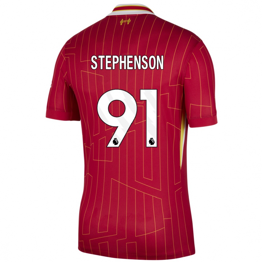 Niño Fútbol Camiseta Luca Stephenson #91 Rojo Amarillo Blanco 1ª Equipación 2024/25 Perú