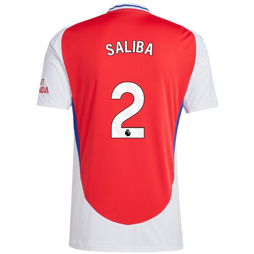 Niño Fútbol Camiseta William Saliba #2 Rojo Blanco 1ª Equipación 2024/25 Perú