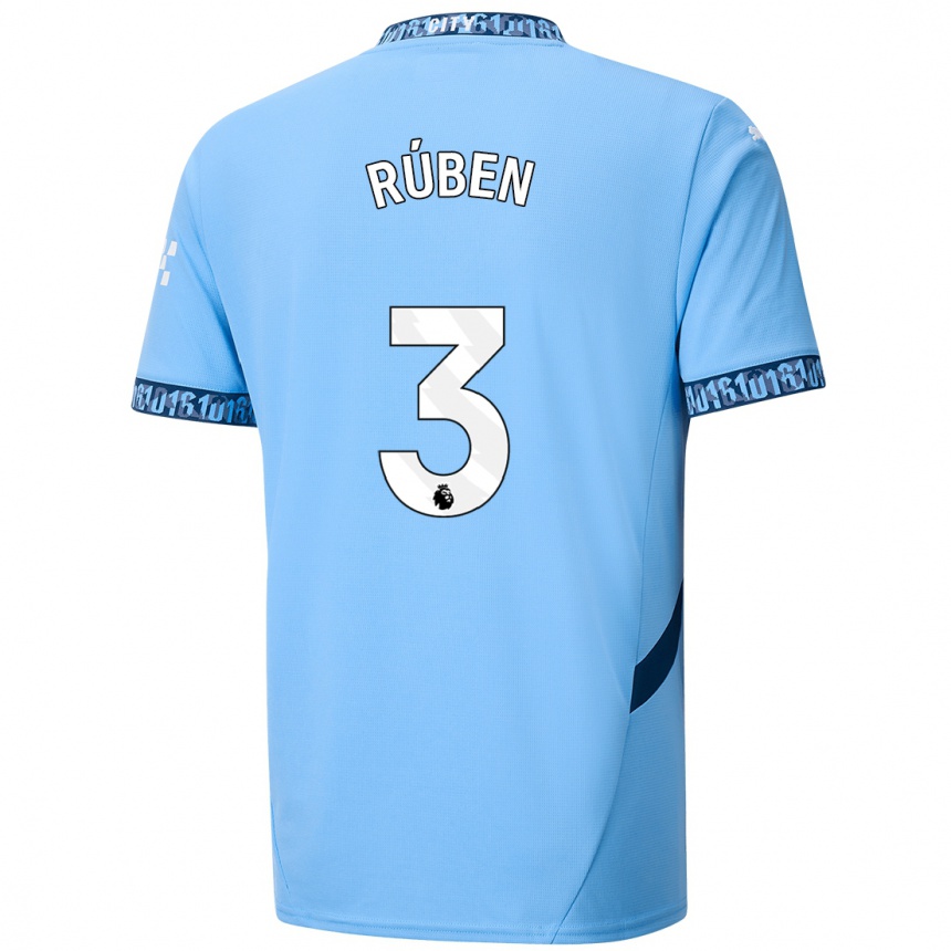 Niño Fútbol Camiseta Ruben Dias #3 Azul Marino 1ª Equipación 2024/25 Perú